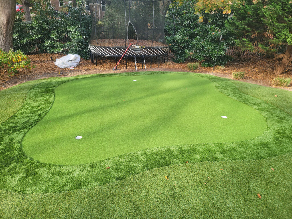 Professional cleaning of a synthetic turf putting green in Charlotte NC